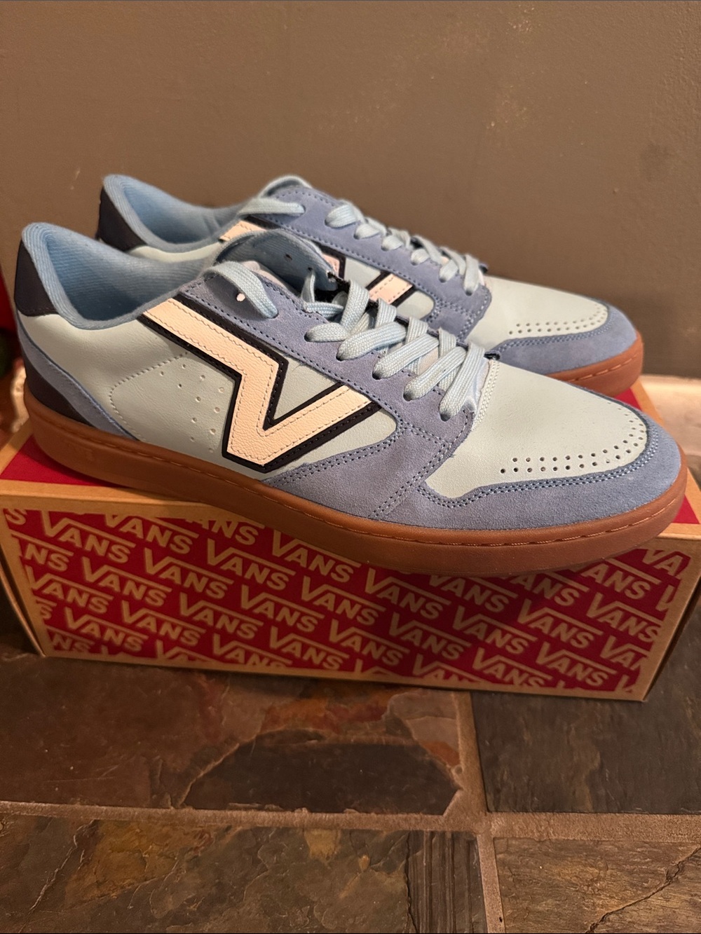 Lightly worn men’s Vans Lowland 2.0 Sneakers in heritage blue/gum